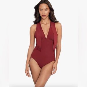 NWT Amoressa By Miraclesuit Swimwear Bandolier Underwire Sash One Piece Paprica